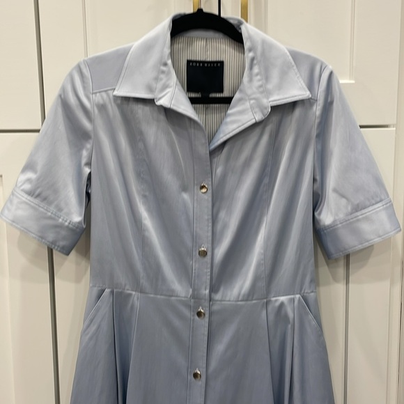 Ross Mayer Light Blue Satin Midi Button Up Dress Size 6 - Picture 6 of 16